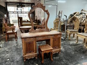 nguyên mộc bàn trang điểm hoàng gia gỗ gõ đỏ