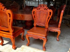 Bộ bàn tròn nguyên khối 160cm gỗ hương xám và 10 ghế Louis gỗ hương đá (Anh Chuẩn, Hải Phòng) 28 bàn ghế gỗ hương đá cao cấp vân tuyển chọn