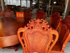 Bộ bàn tròn nguyên khối 160cm gỗ hương xám và 10 ghế Louis gỗ hương đá (Anh Chuẩn, Hải Phòng) 29 Ban tron nguyen khoi 160cm go Huong xam va 10 ghe go huong da 12