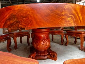 Bộ bàn tròn nguyên khối 160cm gỗ hương xám và 10 ghế Louis gỗ hương đá (Anh Chuẩn, Hải Phòng) 20 bàn ăn gỗ hương tự nhiên