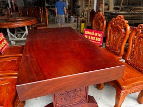 Bộ bàn ăn gỗ gõ đỏ 180x90x16cm và 6 ghế louis hồng hạt gỗ hương đá (Anh Thành, Tuyên Quang) 15 Bo ban an 6 ghe go Go Do 180x90x15cm 7