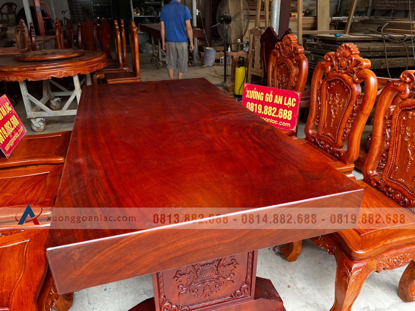 Bộ bàn ăn gỗ gõ đỏ 180x90x16cm và 6 ghế louis hồng hạt gỗ hương đá (Anh Thành, Tuyên Quang) 8 Bộ bàn ăn gỗ gõ đỏ 180x90x16cm và 6 ghế louis hồng hạt gỗ hương đá (Anh Thành, Tuyên Quang) - Ảnh 8