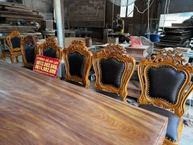 Bộ bàn ăn nguyên khối 270x90x15cm và 10 ghế louis gỗ gõ đỏ bọc đệm da (Anh Phú, Thanh Hóa) 16 Bo ban an nguyen khoi 270x90x15cm va 10 ghe louis go go do boc dem da 6