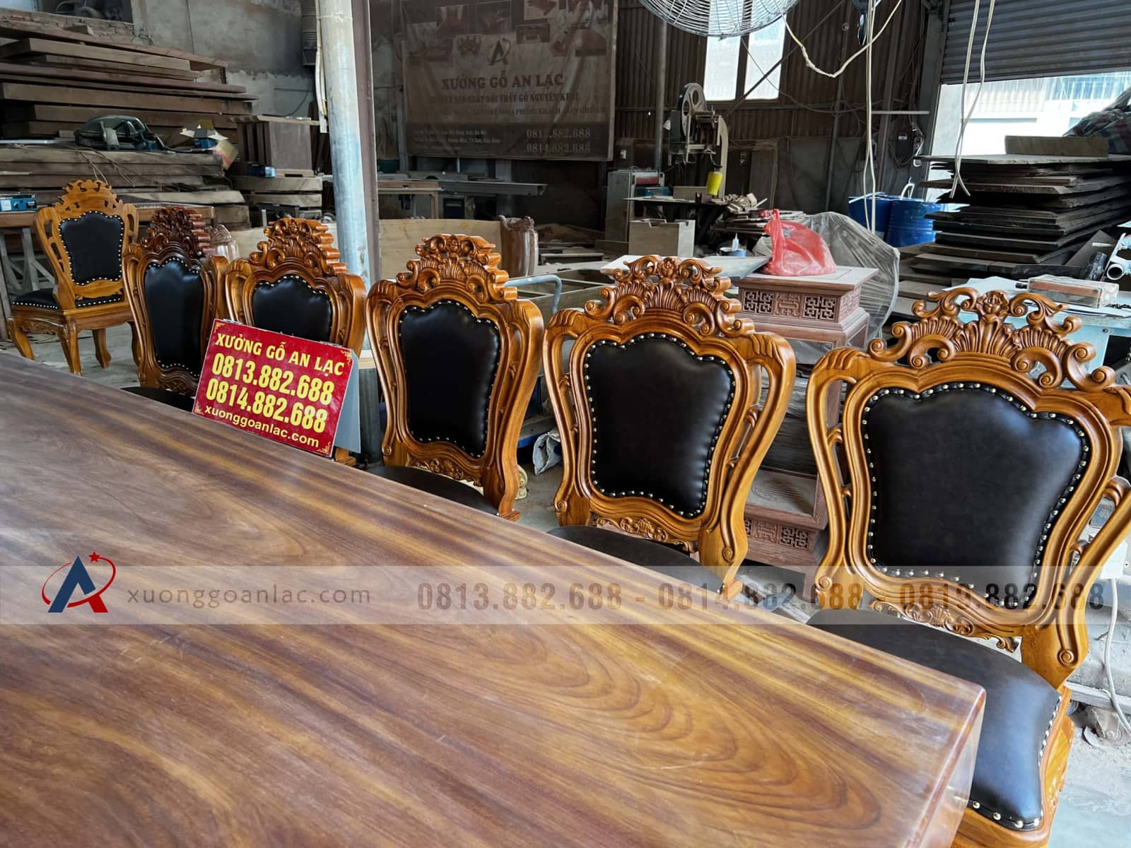 Bộ bàn ăn nguyên khối 270x90x15cm và 10 ghế louis gỗ gõ đỏ bọc đệm da (Anh Phú, Thanh Hóa) 7 Bộ bàn ăn nguyên khối 270x90x15cm và 10 ghế louis gỗ gõ đỏ bọc đệm da (Anh Phú, Thanh Hóa) - Ảnh 7
