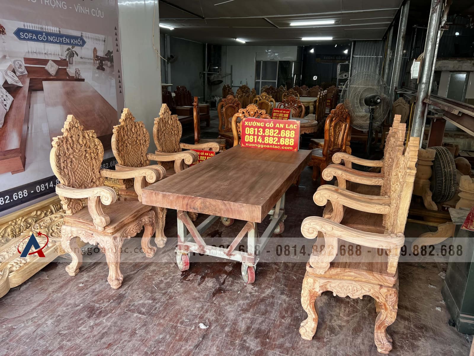 Nguyên mộc bộ bàn ăn nguyên khối 6 ghế louis hoàng gia vip gỗ hương đá (Anh Tuệ, Hà Tĩnh) 16 bàn ăn nguyên khối gỗ hương đá tự nhiên