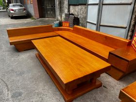 Bo sofa goc chu L 3m2x2m1 va ke tivi nguyen khoi go Go Do cao cap 11