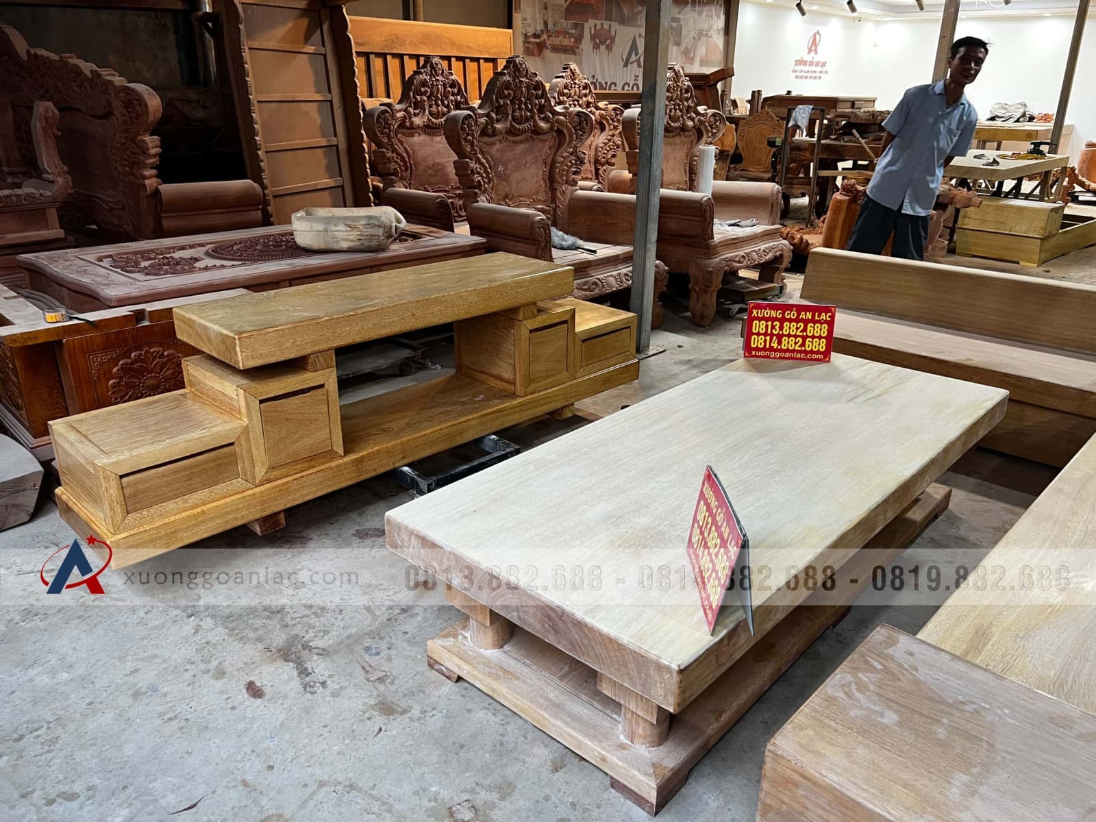 Nguyên mộc bộ sofa góc chữ L 3m2x2m1 và kệ tivi nguyên khối gỗ Gõ Đỏ cao cấp (anh Phan, Hà Nội) 25 kệ tivi nguyên khối gỗ gõ đỏ tự nhiên