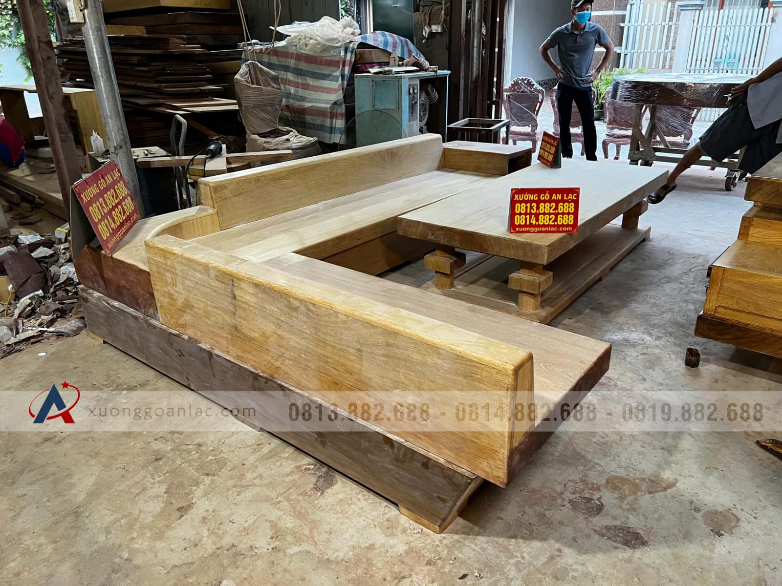 Nguyên mộc bộ sofa góc chữ L 3m2x2m1 và kệ tivi nguyên khối gỗ Gõ Đỏ cao cấp (anh Phan, Hà Nội) 2 bàn ghế phòng khách hienj đại mẫu sofa nguyên khối