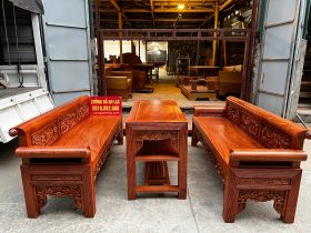 Bộ trường kỷ đục tích Vinh Quy Bái Tổ chân 13 chỉ gỗ hương đá cao cấp