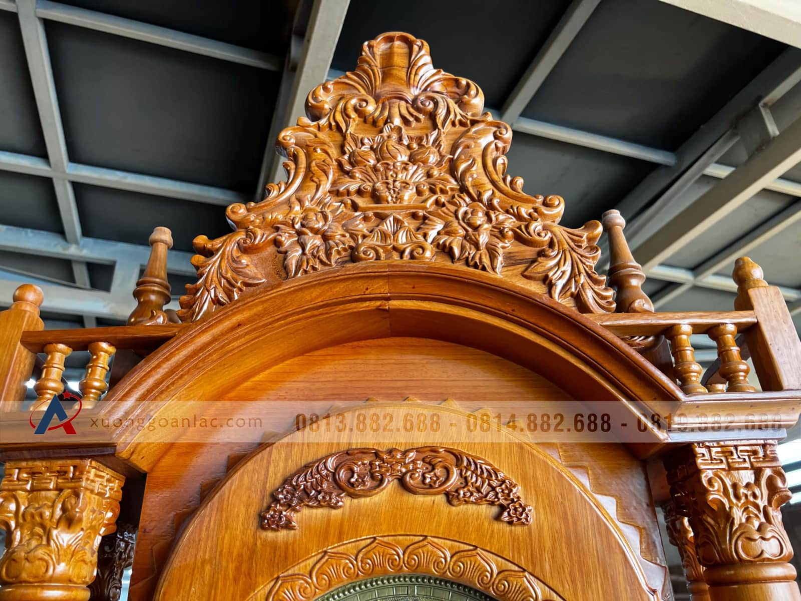 Đồng hồ mẫu trụ vát gỗ gõ đỏ cao cấp (anh Thịnh, Lào Cai) 19 Đồng hồ gỗ gõ đỏ mẫu trụ vát