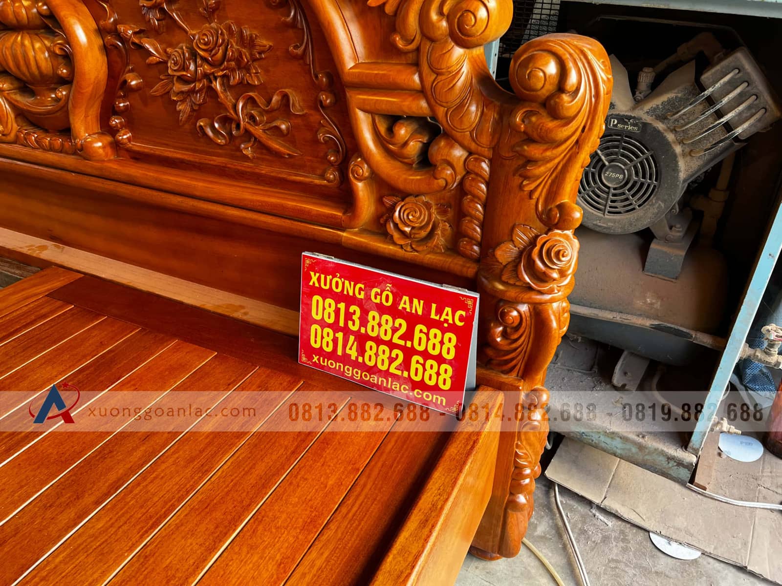 Giường hoa hồng 2mx2m2 gỗ gõ đỏ giao Quảng Trị 4 giường ngủ hoàng gia gỗ gõ đỏ cao cấp