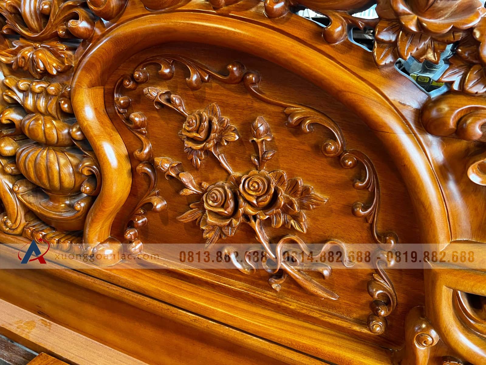 Giường hoa hồng 2mx2m2 gỗ gõ đỏ giao Quảng Trị 5 giường ngủ hoàng gia gỗ gõ đỏ