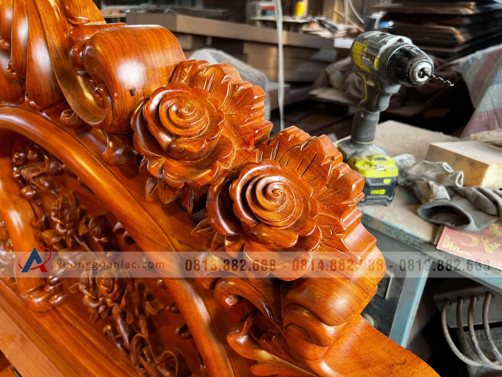 Giường hoa hồng 2mx2m2 gỗ gõ đỏ giao Quảng Trị 7 giường ngủ hoàng gia gỗ gõ đỏ đẳng cấp