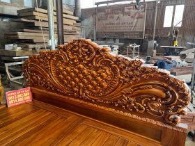 Giường ngủ Hoàng Gia Hoa Hồng 2mx2m2 gỗ gõ đỏ nguyên khối (anh Thái, Lạng Sơn) 17 giường ngủ hoàng gia nguyên khối gỗ gõ đỏ