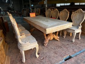 Bộ bàn ăn chữ nhật chân sư tử và 8 ghế louis hoa lá tây có tay gỗ gõ đỏ cao cấp nguyên mộc 19 Nguyen moc bo ban ghe an 8 ghe louis hoa la tay go go do 1