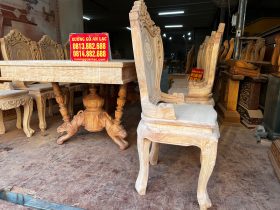 Bộ bàn ăn chữ nhật chân sư tử và 8 ghế louis hoa lá tây có tay gỗ gõ đỏ cao cấp nguyên mộc 28 Nguyen moc bo ban ghe an 8 ghe louis hoa la tay go go do 10