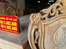 Bộ bàn ăn chữ nhật chân sư tử và 8 ghế louis hoa lá tây có tay gỗ gõ đỏ cao cấp nguyên mộc 34 ghế ăn gỗ gõ đỏ đục tay cao cấp