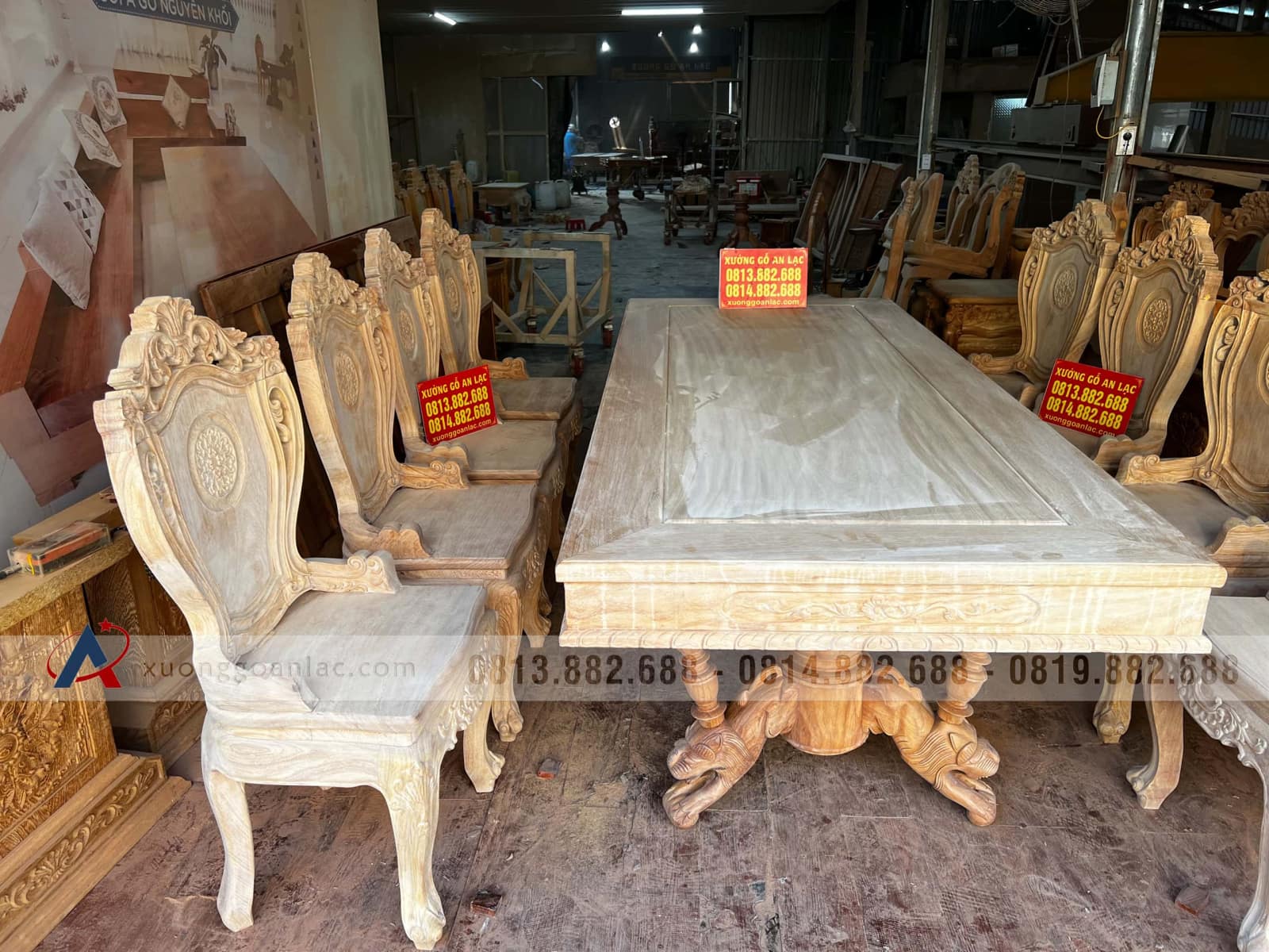 Bộ bàn ăn chữ nhật chân sư tử và 8 ghế louis hoa lá tây có tay gỗ gõ đỏ cao cấp nguyên mộc 46 bàn ăn 8 ghế gỗ gõ đỏ đẳng cấp
