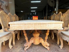 Bộ bàn ăn chữ nhật chân sư tử và 8 ghế louis hoa lá tây có tay gỗ gõ đỏ cao cấp nguyên mộc 24 mẫu bàn ăn đẹp