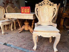 Bộ bàn ăn chữ nhật chân sư tử và 8 ghế louis hoa lá tây có tay gỗ gõ đỏ cao cấp nguyên mộc 27 ghế ăn louis có tay gỗ gõ đỏ tự nhiên cao cấp