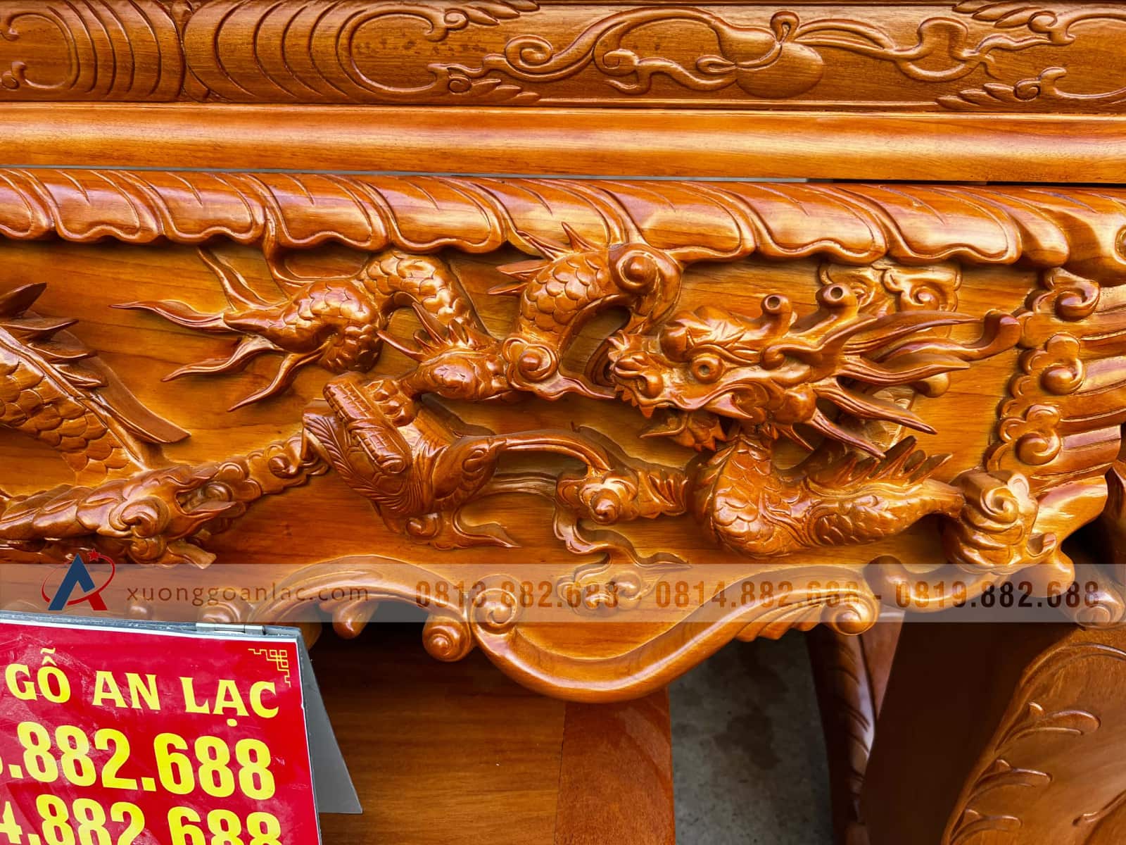 Sập thờ Tứ Linh chân 24 gỗ gõ đỏ bàn giao Nghệ An 6 Sập thờ Tứ Linh chân 24 gỗ gõ đỏ bàn giao Nghệ An - Ảnh 6