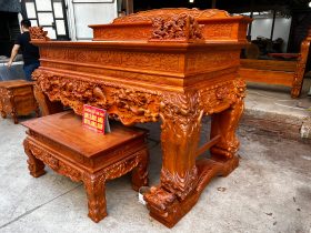 Sập thờ Tứ Linh chân 24 gỗ gõ đỏ bàn giao Nghệ An 14 sập thờ tứ linh 2m17 gỗ gõ đỏ cớ đại
