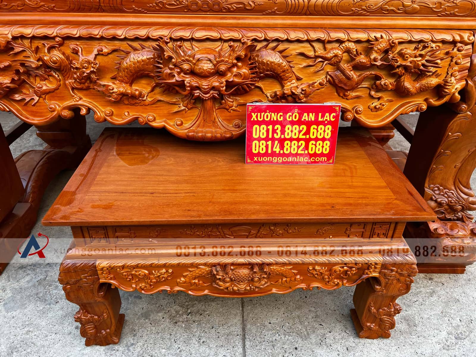 Sập thờ Tứ Linh chân 24 gỗ gõ đỏ bàn giao Nghệ An 32 sập thờ tứ linh đục tay gỗ gõ đỏ tự nhiên đẳng cấp