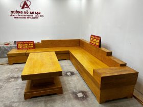 Sofa góc chữ L nguyên khối gỗ gõ đỏ hàng tuyển vân siêu đỉnh