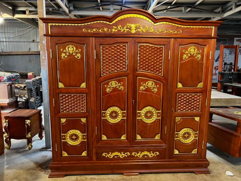 Tủ quần áo phòng ngủ  4 buồng 1 ngăn kéo gỗ gõ đỏ Nam Phi