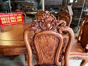 Bộ bàn ăn tròn khung 4 ván 2 và 8 ghế hồng hạt gỗ hương đá cao cấp (Anh Hải Lý, Thái Nguyên) 28 ban an huong da 8 ghe khung 4 van 2 10
