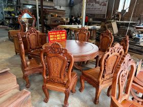 Bộ bàn ăn tròn khung 4 ván 2 và 8 ghế hồng hạt gỗ hương đá cao cấp (Anh Hải Lý, Thái Nguyên) 20 ban an huong da 8 ghe khung 4 van 2 2