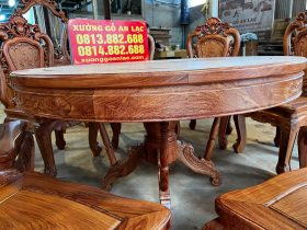 Bộ bàn ăn tròn khung 4 ván 2 và 8 ghế hồng hạt gỗ hương đá cao cấp (Anh Hải Lý, Thái Nguyên) 22 bàn ăn tròn gỗ hương đá cao cấp