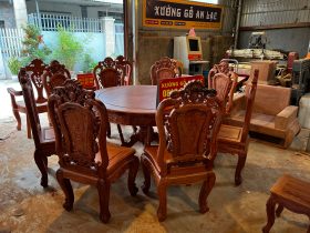 Bộ bàn ăn tròn khung 4 ván 2 và 8 ghế hồng hạt gỗ hương đá cao cấp (Anh Hải Lý, Thái Nguyên) 24 ban an huong da 8 ghe khung 4 van 2 6