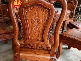 Bộ bàn ăn tròn khung 4 ván 2 và 8 ghế hồng hạt gỗ hương đá cao cấp (Anh Hải Lý, Thái Nguyên) 27 ghế ăn louis hồng hạt vip