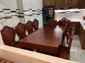 Bộ bàn ăn nguyên khối 8 ghế gỗ gõ đỏ 180x90x16cm (Chị Thủy, Hà Nội) 15 Bộ bàn ăn 8 ghế gỗ gõ đỏ 180x90x16cm