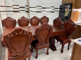 Bộ bàn ăn nguyên khối 8 ghế gỗ gõ đỏ 180x90x16cm (Chị Thủy, Hà Nội) 16 ban an nguyen khoi 180x90x16cm va 8 ghe louis go do 13