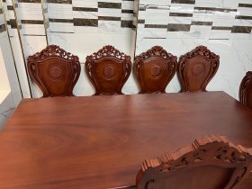 Bộ bàn ăn nguyên khối 8 ghế gỗ gõ đỏ 180x90x16cm (Chị Thủy, Hà Nội) 18 bàn ăn gỗ gõ đỏ nguyên khối dày 16cm đẳng cấp