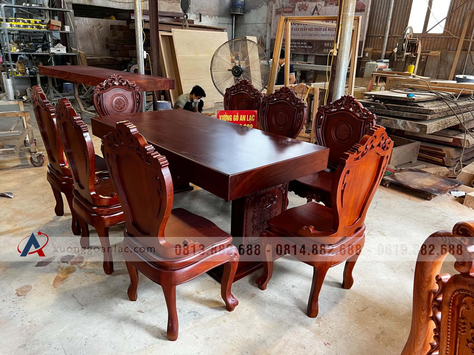 Bộ bàn ăn nguyên khối 8 ghế gỗ gõ đỏ 180x90x16cm (Chị Thủy, Hà Nội) 8 Bộ bàn ăn nguyên khối 8 ghế gỗ gõ đỏ 180x90x16cm (Chị Thủy, Hà Nội) - Ảnh 8