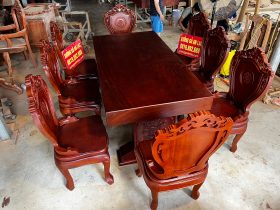 Bộ bàn ăn nguyên khối 8 ghế gỗ gõ đỏ 180x90x16cm (Chị Thủy, Hà Nội) 24 ban an nguyen khoi 8 ghe louis go do 180x90x16cm 5