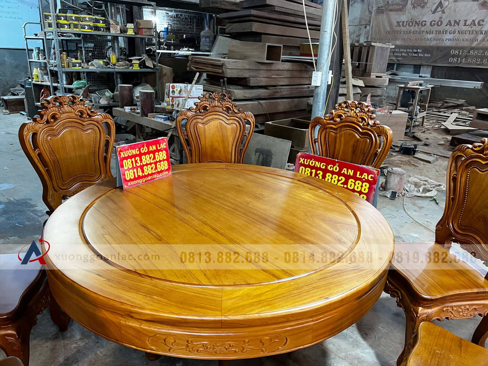 Bộ bàn ăn tròn gõ đỏ 1m37 và 8 ghế louis hoa lá tây (Anh Quyết, Lâm Đồng) 31 bàn ăn tròn gỗ gõ đỏ cao cấp