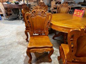 Bộ bàn ăn tròn gõ đỏ 1m37 và 8 ghế louis hoa lá tây (Anh Quyết, Lâm Đồng) 20 ghế ăn mẫu luois hoa hồng gỗ gõ đỏ cao cấp
