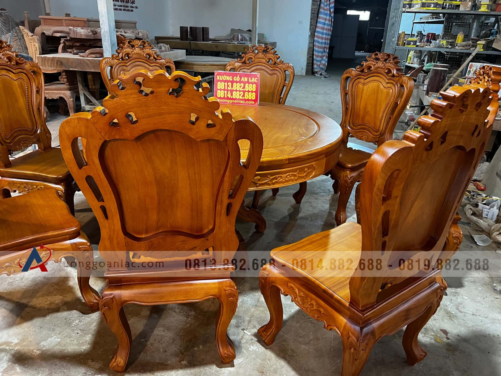 Bộ bàn ăn tròn gõ đỏ 1m37 và 8 ghế louis hoa lá tây (Anh Quyết, Lâm Đồng) 36 mẫu bàn ăn hiện đại gỗ gõ đỏ tự nhiên