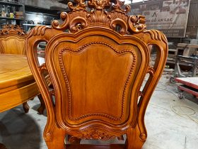 Bộ bàn ăn tròn gõ đỏ 1m37 và 8 ghế louis hoa lá tây (Anh Quyết, Lâm Đồng) 24 ghế ăn louis hoa lá tây gỗ gõ đỏ cao cấp