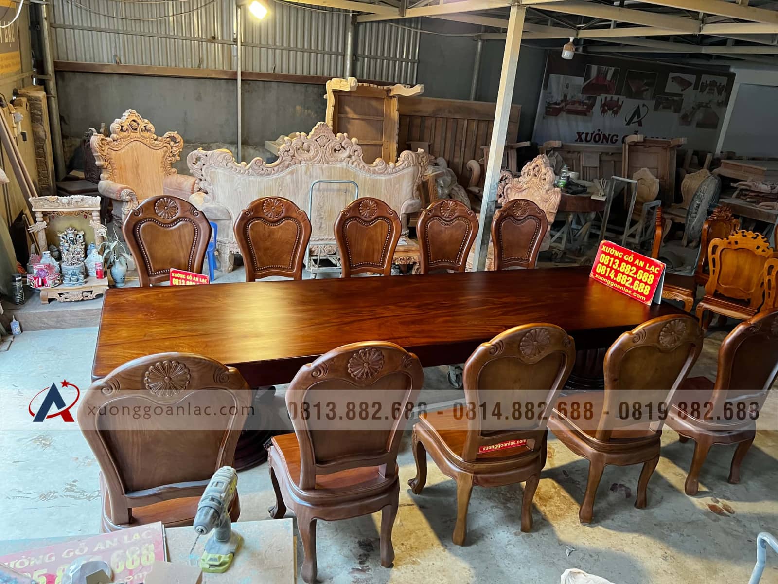 Bộ bàn ăn nguyên khối 360x112x15cm và 10 ghế hoa cúc (Anh Bình, Hải Phòng) 2 Bộ bàn ăn nguyên khối 360x112x15cm và 10 ghế hoa cúc (Anh Bình, Hải Phòng) - Ảnh 2