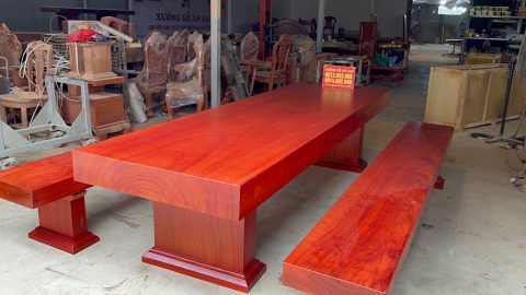 Bộ bàn ghế k3 nguyên khối gỗ hương đỏ Nam Phi vân siêu đỉnh (Anh Hạo Nam - Lào Cai)
