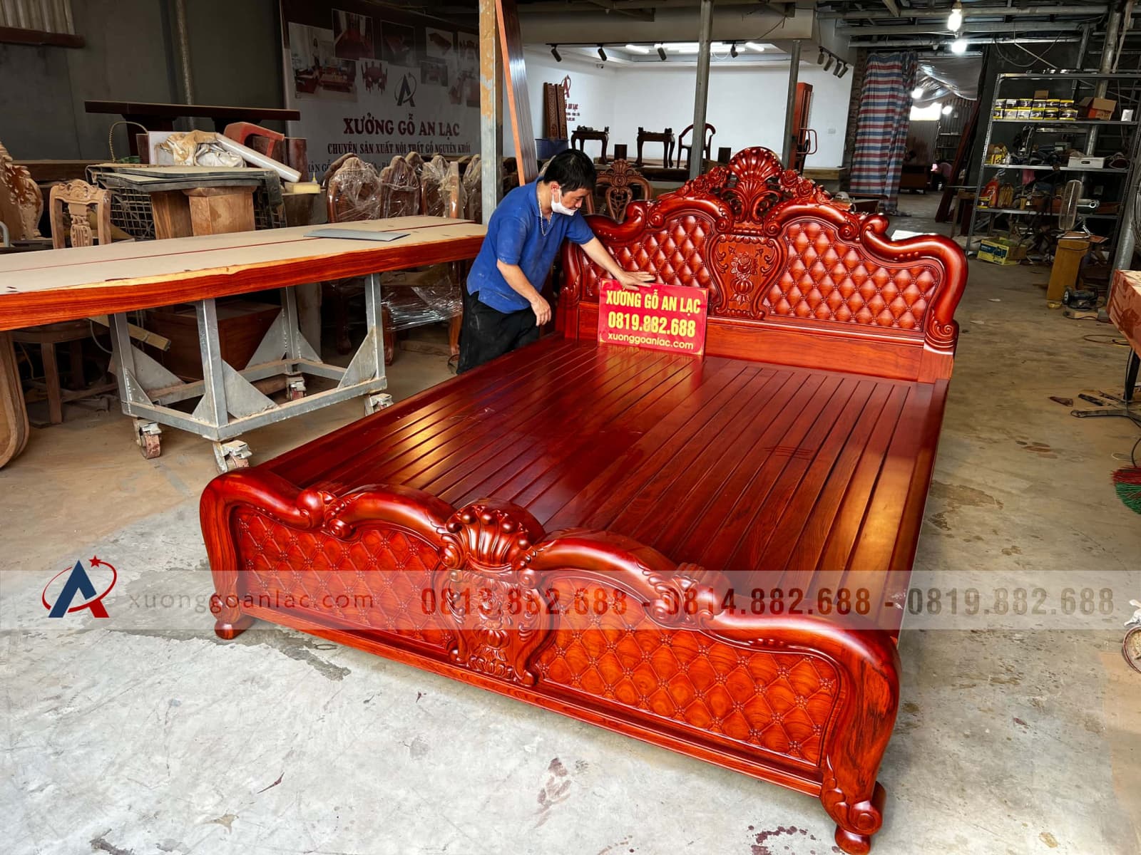 Giường Hồng Trĩ vách trám sơn cánh dán đậm 12 giường ngủ mẫu Hồng Chim gỗ gõ đỏ