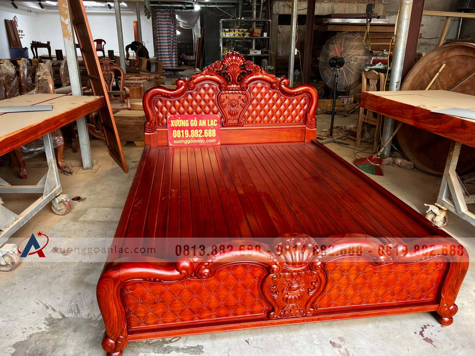 Giường Hồng Trĩ vách trám sơn cánh dán đậm 15 gường ngủ gỗ gõ đỏ cao cấp