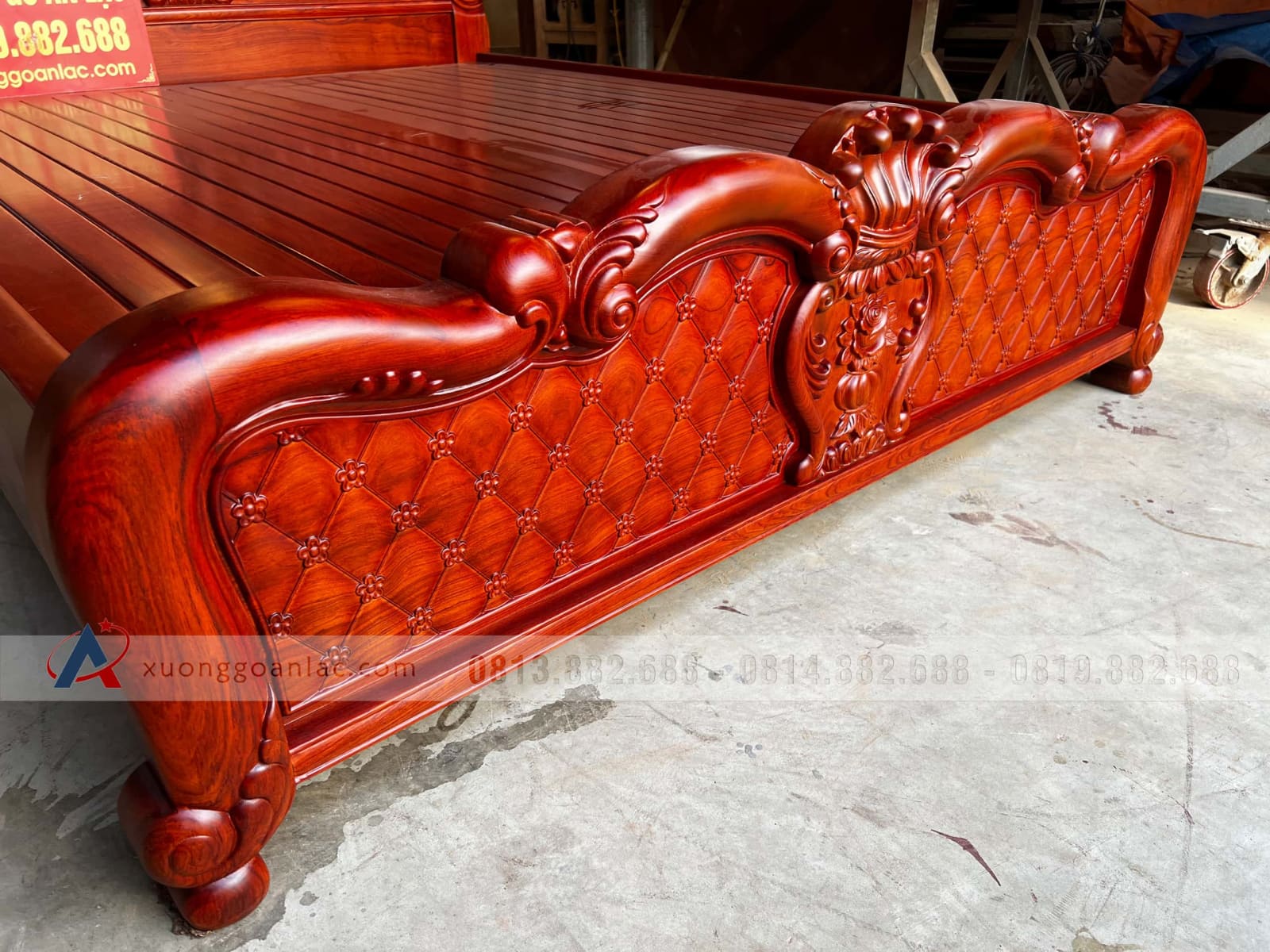 Giường Hồng Trĩ vách trám sơn cánh dán đậm 14 giường ngủ gỗ hương đá mẫu hoàng gia