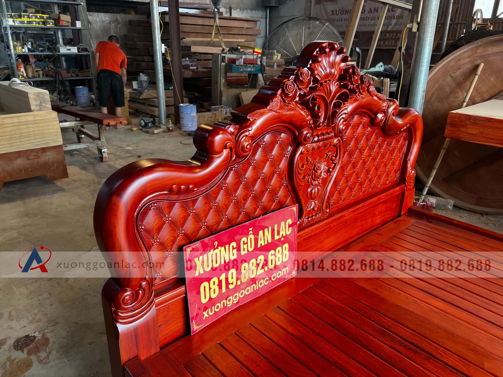 Giường Hồng Trĩ vách trám sơn cánh dán đậm 13 giường ngủ gỗ gõ đỏ