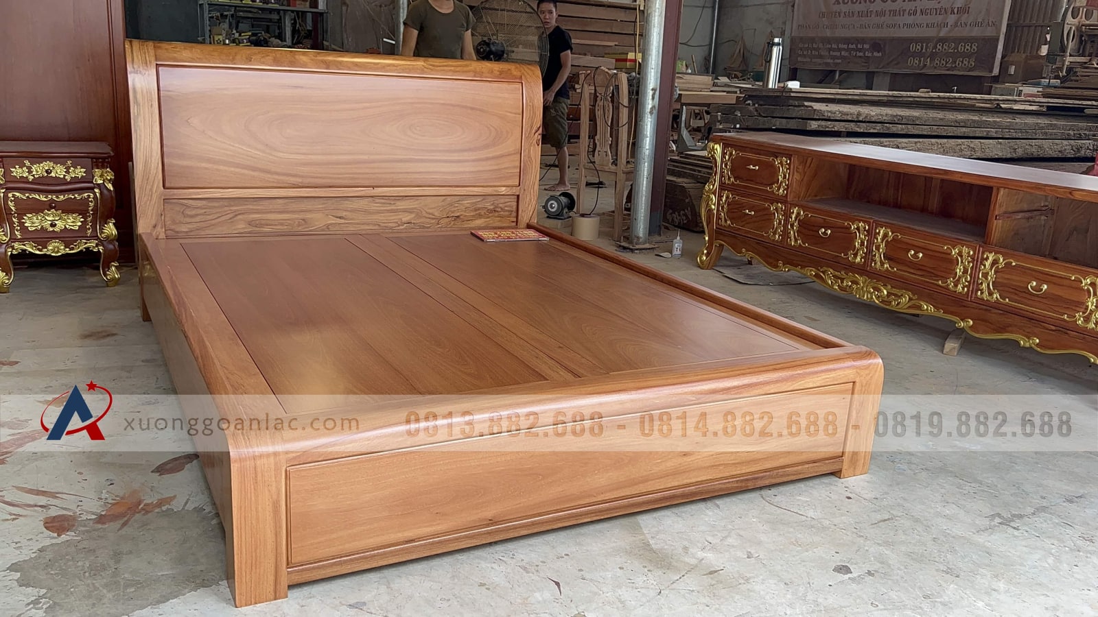 Hoàn thiện giường trơn dát phản 180x200cm 19 giường ngủ đẹp gõ gõ đỏ tự nhiên